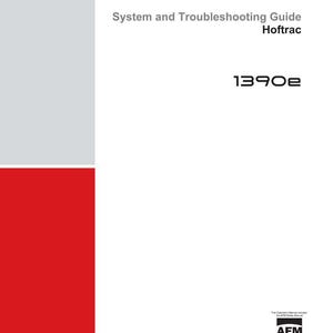 Pu&ograve; includere: Un documento bianco e rosso intitolato "System and Troubleshooting Guide Hoftrac 1390e" con il logo Weidemann. Il documento include dettagli come tipo, numero di materiale, versione, data e lingua. &Egrave; visibile anche il logo membro AEM.