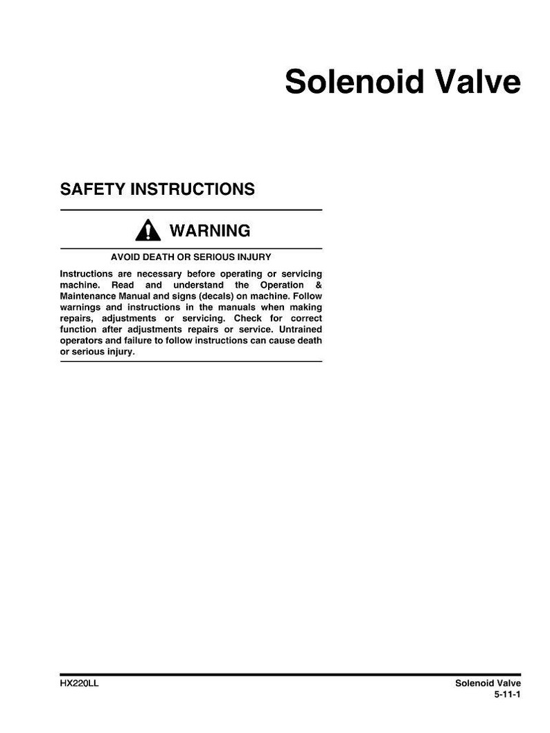May include: White document with the title "Solenoid Valve" at the top. Below, it reads "SAFETY INSTRUCTIONS" and a warning about avoiding death or serious injury. The document provides instructions for operating and servicing the machine.
