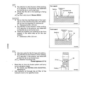 Pu&ograve; includere: Diagramma tecnico che mostra lo smontaggio e il montaggio di un assale posteriore. L'immagine include illustrazioni dettagliate di componenti come boccole, guarnizioni e o-ring, con istruzioni e misure in millimetri.