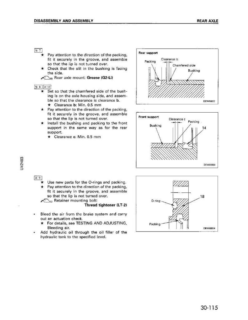 Pu&ograve; includere: Diagramma tecnico che mostra lo smontaggio e il montaggio di un assale posteriore. L'immagine include illustrazioni dettagliate di componenti come boccole, guarnizioni e o-ring, con istruzioni e misure in millimetri.