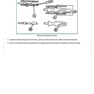 Puede incluir: Diagrama que ilustra la extracci&oacute;n del cuerpo del conector de los terminales de cuchilla. La imagen muestra pasos detallados, un destornillador peque&ntilde;o y las etiquetas A y B. El texto dice "Retire el cuerpo del conector de los terminales de cuchilla."