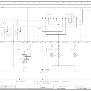 May include: A detailed technical drawing on white paper, featuring a complex electrical circuit diagram. The diagram includes various symbols, lines, and labels, with a focus on electrical components and connections. The drawing is labeled with technical information.