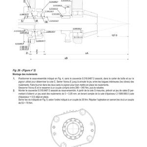 May include: Technical diagram with measurements and annotations. Features a detailed illustration of mechanical components, with dimensions in millimetres. Text in the image describes the assembly of bearings and related procedures.