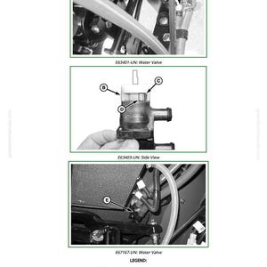 May include: Diagram showing water valve components with close-up views and labels A, B, C, D, and E. A legend defines each part. Text advises ensuring the heater shutoff valve (A) is shut off for air conditioning.