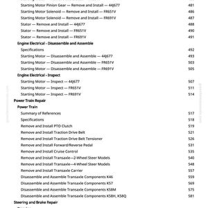 May include: A page from a manual with a table of contents. The text includes engine electrical, power train repair, and steering and brake repair. The page number is 8.