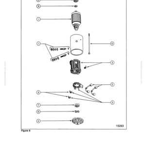 Puede incluir: Un diagrama expl&iacute;cito de componentes del motor, que incluye un filtro cil&iacute;ndrico, un cilindro redondo y varios pernos y conectores. La imagen es una secci&oacute;n del manual del taller con el texto "SHOP MANUAL SECTION E-32.80".