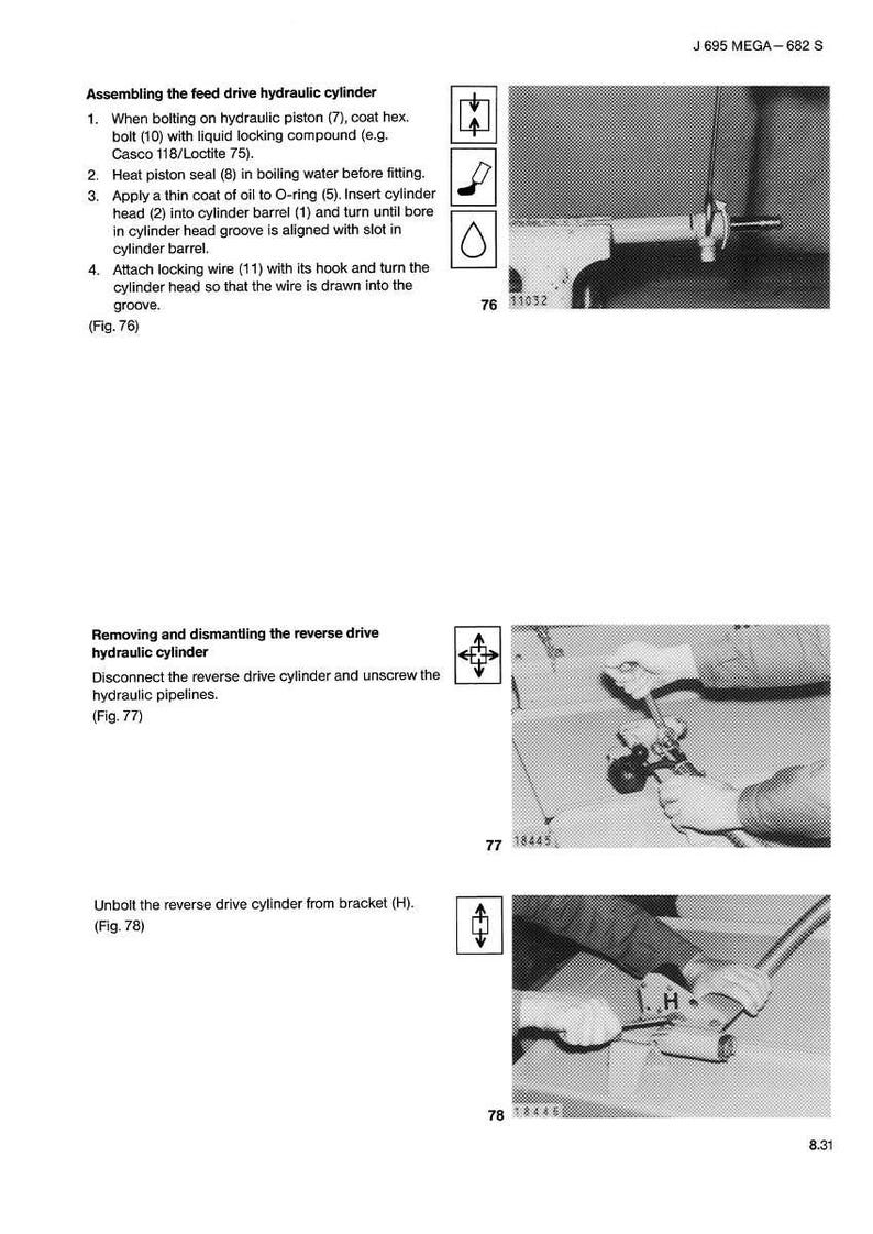 May include: A technical diagram with instructions for assembling and disassembling hydraulic cylinders. The image includes illustrations, part numbers, and text descriptions for each step of the process. The diagram is in black and white.