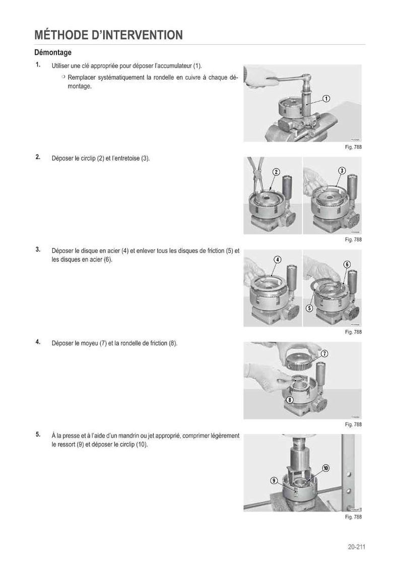 May include: A page from a manual with the title "M&Eacute;THODE D'INTERVENTION" and instructions for disassembly. The image shows diagrams with numbered parts and steps, including the use of a key, circlip, and press.