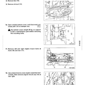 K&ouml;nnte beinhalten: Diagramm mit Anweisungen zur Demontage und Montage des Motors. Enth&auml;lt Abbildungen zum Ausbau von L&uuml;fter, Verkleidung und Motorbefestigungsschrauben. Textanweisungen sind ebenfalls enthalten, mit Messungen in Kilogramm.