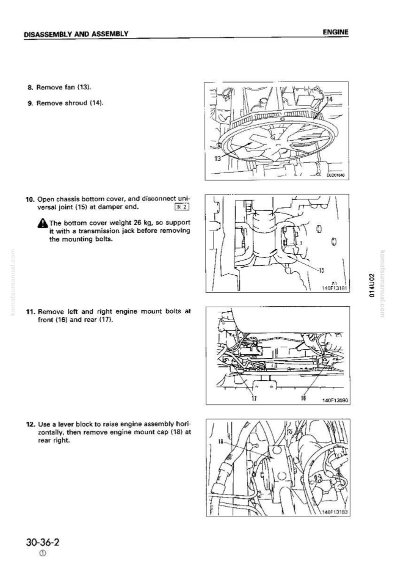 K&ouml;nnte beinhalten: Diagramm mit Anweisungen zur Demontage und Montage des Motors. Enth&auml;lt Abbildungen zum Ausbau von L&uuml;fter, Verkleidung und Motorbefestigungsschrauben. Textanweisungen sind ebenfalls enthalten, mit Messungen in Kilogramm.