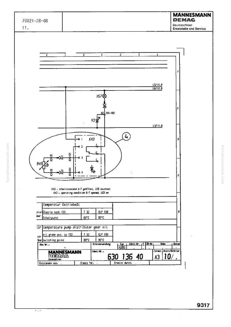 K&ouml;nnte beinhalten: Ein technisches Diagramm von Mannesmann Demag mit einem Schaltplan mit Beschriftungen und Anmerkungen. Das Diagramm enth&auml;lt Text auf Deutsch und befindet sich auf wei&szlig;em Hintergrund.