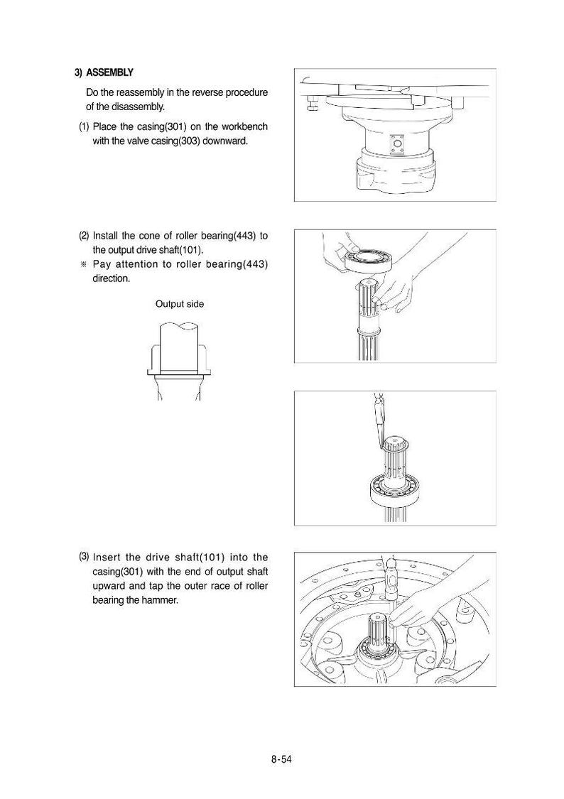 K&ouml;nnte beinhalten: Diagramm zur Montage von mechanischen Komponenten. Das Bild zeigt Schritt-f&uuml;r-Schritt-Anweisungen mit Illustrationen, einschlie&szlig;lich der Platzierung von Geh&auml;usen, Wellen und Lagern. Textanweisungen sind ebenfalls enthalten.