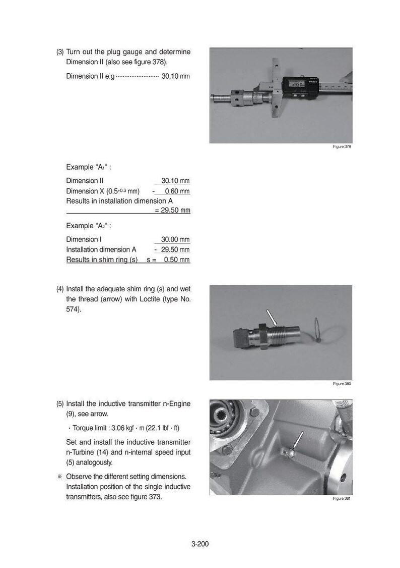 May include: Technical diagram with measurements and instructions for mechanical components. Includes a digital caliper measuring 3.01 cm, a shim ring, and an inductive transmitter. The diagram also shows torque limits.