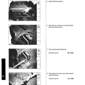 May include: A page from a workshop manual with the title "Disassembly and reassembly of complete engine." The manual includes diagrams and instructions in German. The images show engine components and assembly steps.