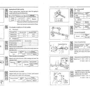 Puede incluir: P&aacute;ginas de un manual de reparaci&oacute;n de motores con diagramas y texto. Las ilustraciones muestran componentes del motor, como muelles, balancines y &aacute;rboles de levas, junto con mediciones y procedimientos de reparaci&oacute;n.