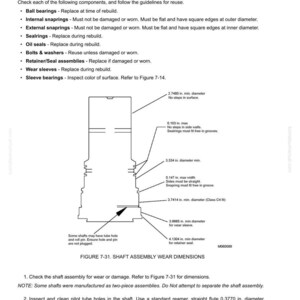 Peut inclure: Sch&eacute;ma technique d'un ensemble d'arbre de ventilateur, d&eacute;taillant les dimensions d'usure. Comprend des mesures en pouces pour divers composants, comme le diam&egrave;tre minimum de 2,7480 pouces. Texte avec directives de nettoyage et d'inspection.