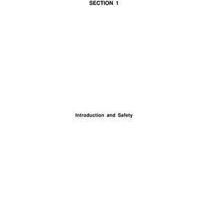 Puede incluir: Una p&aacute;gina blanca de un manual de servicio de taller. La parte superior de la p&aacute;gina tiene una pancarta gris con el texto "Introduction and Safety". El texto "SECTION 1" est&aacute; centrado debajo. La parte inferior de la p&aacute;gina tiene el texto "Introduction and Safety".
