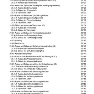 Pu&ograve; includere: Un dettagliato sommario in tedesco, che elenca varie procedure di riparazione automobilistica. Il testo include sezioni su sistemi di raffreddamento, termostati, testate e altri componenti del motore. I numeri di pagina sono elencati a destra.