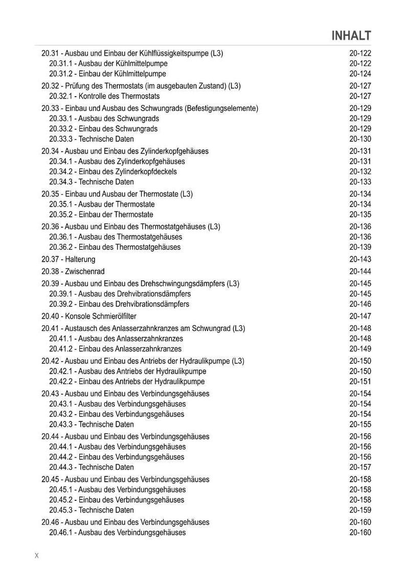 Pu&ograve; includere: Un dettagliato sommario in tedesco, che elenca varie procedure di riparazione automobilistica. Il testo include sezioni su sistemi di raffreddamento, termostati, testate e altri componenti del motore. I numeri di pagina sono elencati a destra.