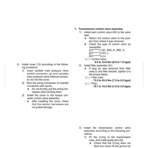 Puede incluir: Un diagrama t&eacute;cnico con instrucciones para el montaje de la v&aacute;lvula de control de la transmisi&oacute;n, incluyendo especificaciones de par en Newton-metros y kilogramo-metros. El documento incluye pasos numerados y diagramas.