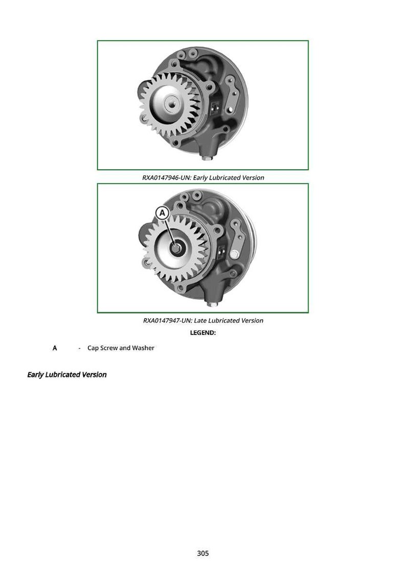 May include: Two diagrams of mechanical components, labelled "Early Lubricated Version" and "Late Lubricated Version." Each diagram shows a circular gear assembly with a toothed wheel and other internal parts. The text "Cap Screw and Washer" is also present.