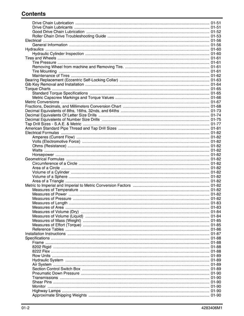 Puede incluir: Una detallada tabla de contenidos de un manual, con una lista de temas como "Lubricaci&oacute;n de la cadena de transmisi&oacute;n", "Neum&aacute;ticos y ruedas" e "Inspecci&oacute;n del cilindro hidr&aacute;ulico". El texto est&aacute; en negro sobre fondo blanco.