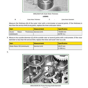K&ouml;nnte beinhalten: Diagramm eines Au&szlig;enrotors mit Messungen in Millimetern und Zoll. Das Bild enth&auml;lt eine Querschnittsansicht des Rotors mit Beschriftungen f&uuml;r Dicke und Durchmesser. Der Text enth&auml;lt Servicegrenzen.
