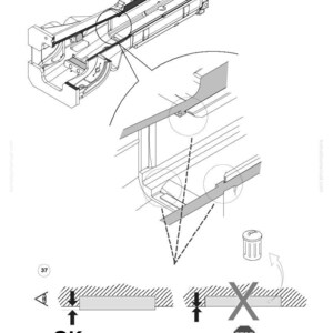 May include: Technical diagram with a detailed illustration of a mechanical component. The image includes close-up views, arrows, and the text "OK" and "STOP". The diagram is in black and white.