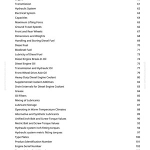 Puede incluir: P&aacute;gina de un manual con especificaciones para unidades de control electr&oacute;nico. La lista incluye temas como motor, transmisi&oacute;n, sistema hidr&aacute;ulico y combustible di&eacute;sel. P&aacute;gina 3.
