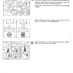 May include: Diagrams and instructions for engine testing, including connecting coolant lines, filling the cooling system, and inspecting for leaks. Text includes "Engine Dynamometer Test" and "Engine Testing - Group 14".