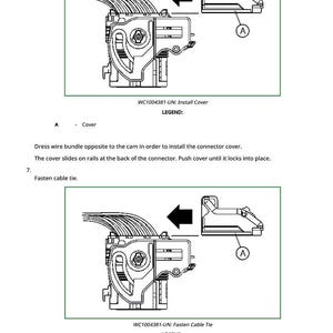 Pu&ograve; includere: Diagramma che mostra l'installazione di un coperchio del connettore e di una fascetta per cavi. L'immagine include un'illustrazione dettagliata dei componenti, con frecce che indicano la direzione dell'installazione. Le etichette di testo identificano le parti e i passaggi.