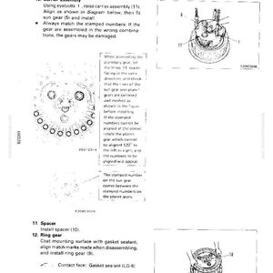 May include: Technical diagram with instructions for assembling a carrier assembly, including sun gear and ring gear. The diagram includes illustrations of the parts and steps for installation, with measurements and part numbers.