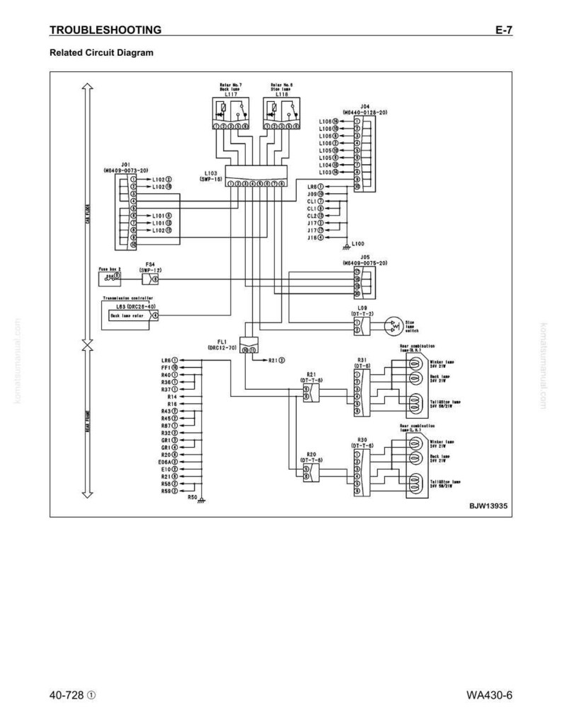 May include: A detailed circuit diagram for troubleshooting, with labels and connections. The diagram includes components like relays, fuses, and various electrical connections, with text labels and reference numbers. The diagram is on a white background.