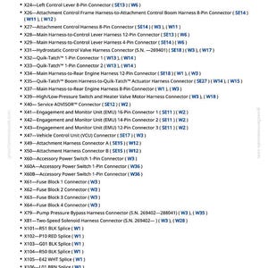 May include: A detailed list of electrical connectors and splices, including harness connectors, fuse blocks, and splices, with part numbers and descriptions. The text is in a sans-serif font, with a white background. The page number 458 is at the bottom.