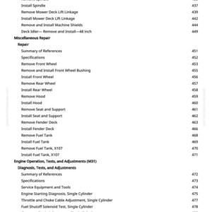 K&ouml;nnte beinhalten: Eine Seite aus einem Handbuch mit Reparatur- und Wartungsverfahren f&uuml;r einen Rasenm&auml;her. Der Text enth&auml;lt Anweisungen zum Aus- und Einbau verschiedener Teile, wie Riemen, R&auml;der und Kraftstofftank.