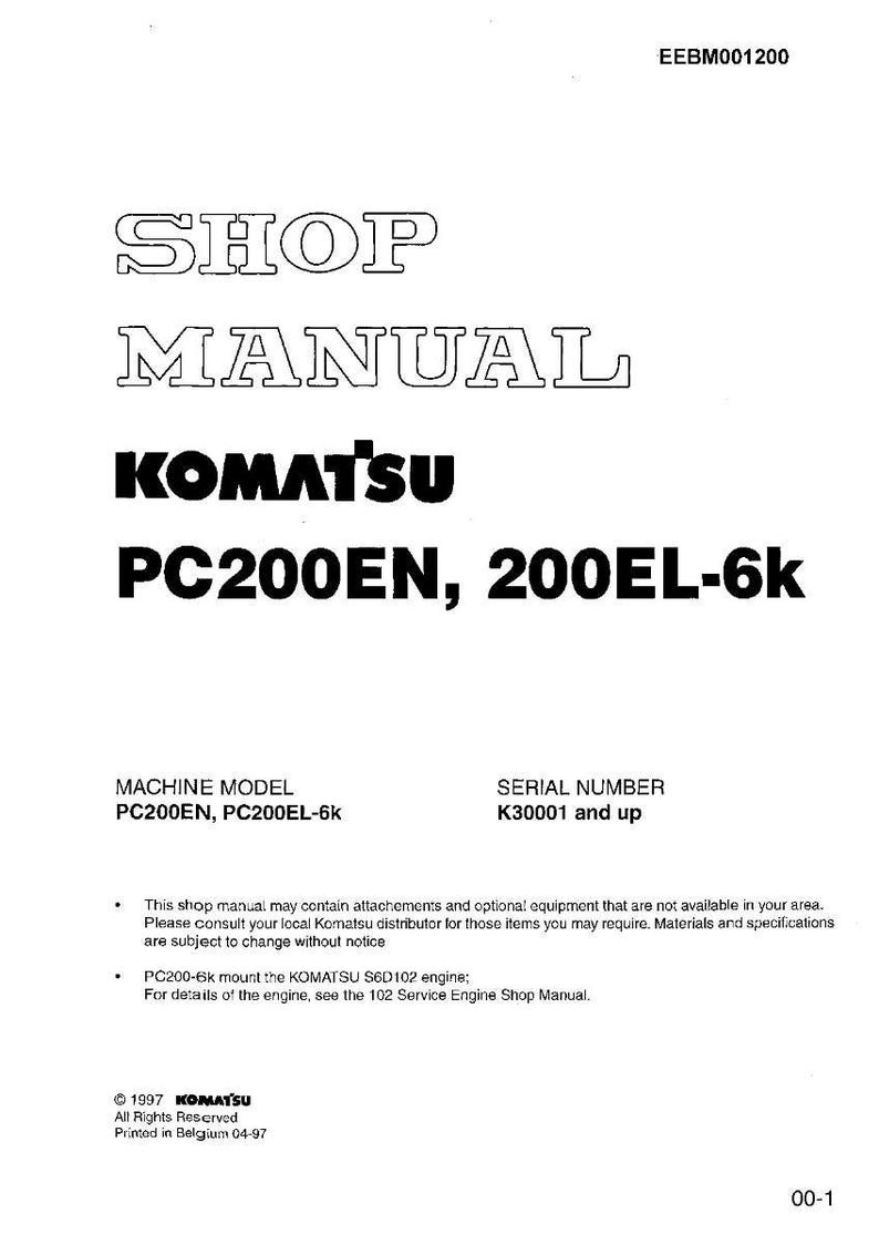 Instrukcja serwisowa koparki hydraulicznej Komatsu PC200EN-6K PC200EL-6K – Pobierz PDF zdjęcie 3