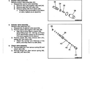 May include: Diagram of a main control valve assembly, detailing disassembly and assembly steps. Includes labeled components such as valves, seals, springs, and sleeves. Text instructions accompany the diagrams, providing a technical guide.