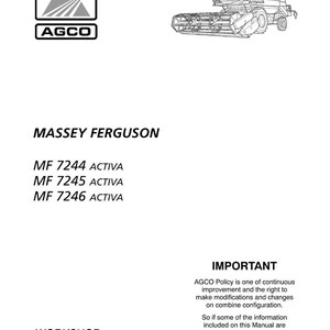 Instrukcja serwisowa kombajnu Massey Ferguson 7244 7245 7246 Activa w formacie PDF | Naprawa w warsztacie | Natychmiastowe pobranie zdjęcie 4