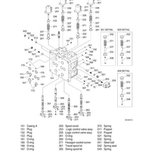 May include: An exploded diagram of a mechanical structure, labeled "STRUCTURE (4/4)". The image shows various components, including springs, O-rings, and screws, with callouts for each part. The diagram is in black and white.