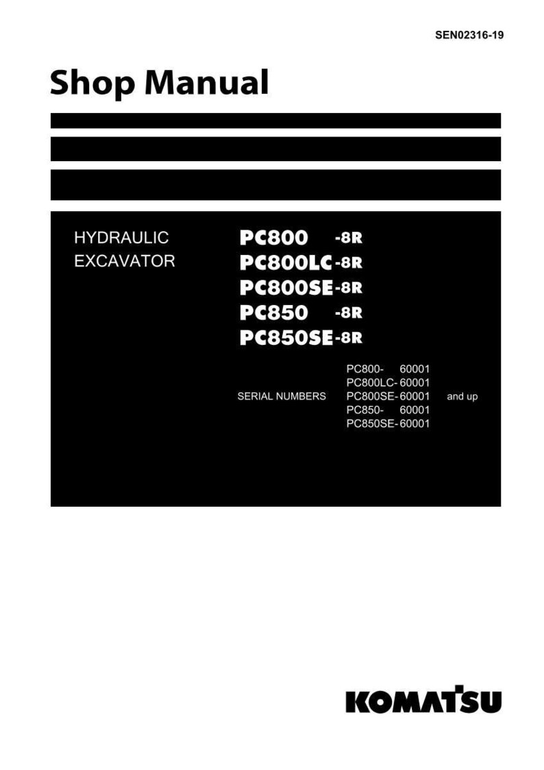 May include: A black and white shop manual cover with the text "Shop Manual" at the top. The manual lists hydraulic excavator models PC800, PC800LC, PC800SE, PC850, and PC850SE. The Komatsu logo is at the bottom.