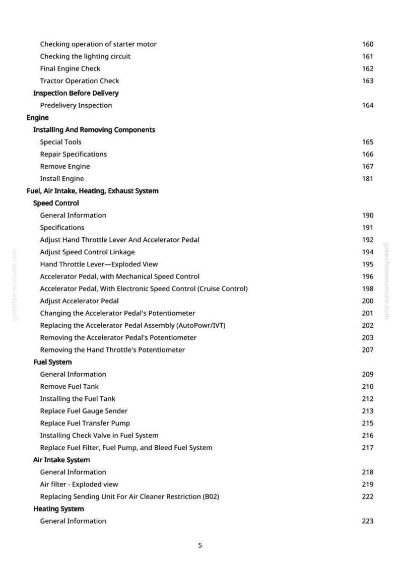 Peut inclure: Une page de manuel avec une table des mati&egrave;res d&eacute;taill&eacute;e. Les sections couvrent les composants du moteur, les syst&egrave;mes de carburant et l'admission d'air. Les num&eacute;ros de page sont list&eacute;s &agrave; droite.