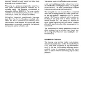May include: A detailed technical diagram of a steering pump, including text descriptions of its components and operation. The diagram includes measurements in psi and feet.