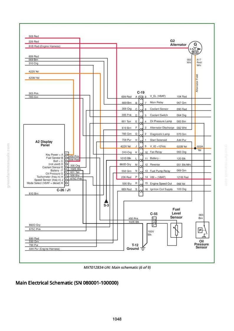 May include: A detailed main electrical schematic diagram with various components labeled. The diagram includes text labels, lines, and symbols, with colour-coded wiring and component designations. The schematic is for a vehicle's electrical system.