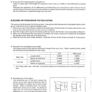 May include: Technical manual page with instructions for brake system maintenance and torque shaft installation. Includes diagrams and measurements in millimeters, along with text on rim clamp mounting.