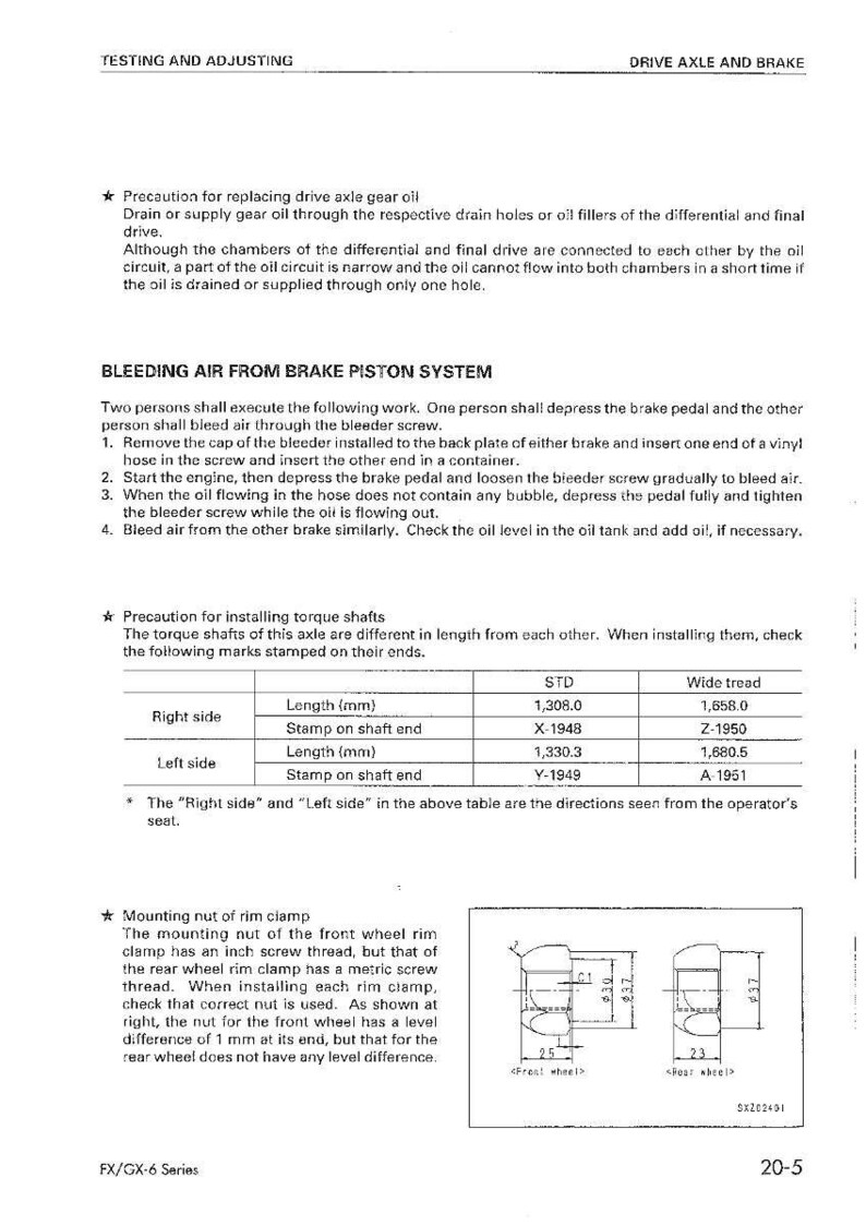 May include: Technical manual page with instructions for brake system maintenance and torque shaft installation. Includes diagrams and measurements in millimeters, along with text on rim clamp mounting.