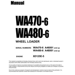 Komatsu WA470-6 WA480-6 Hjullastare 6D125E-5 Servicemanual Reparation Verkstad Pdf Ladda ner bild 3