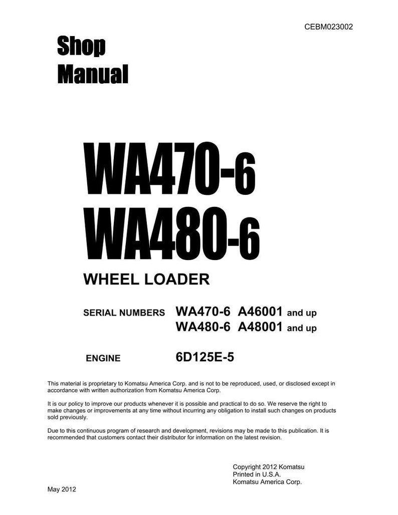 Komatsu WA470-6 WA480-6 Hjullastare 6D125E-5 Servicemanual Reparation Verkstad Pdf Ladda ner bild 3