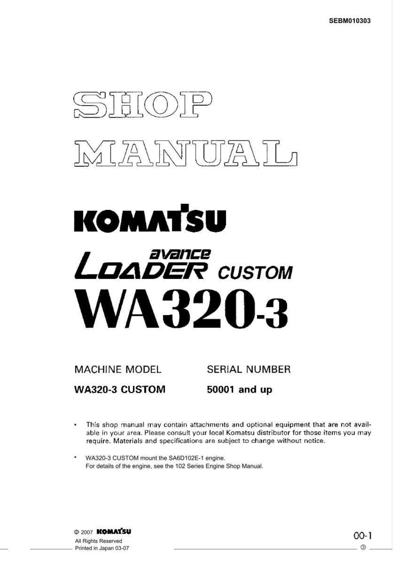 May include: Shop manual for Komatsu WA320-3 Loader Custom. The cover features the Komatsu logo and model information in bold, black text. Includes the machine model, serial number, and other technical details. Printed in Japan.