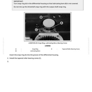 May include: Diagram illustrating the installation of a hydraulic pump drive. The image includes a close-up of mechanical components, labeled with letters A, B, and C, and a legend. Text instructions are also included.