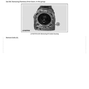 May include: Diagram showing the removal of a B1 brake housing. The image features a detailed view of the brake housing with a circular component at the centre. Text includes "Removing B1 Brake Housing" and "Remove bolts (A)."